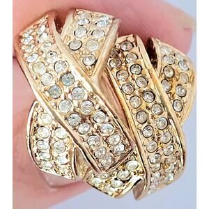 Roman Crossover X Faux Diamond Earrings Signed Vintage Gold Tone Pierced